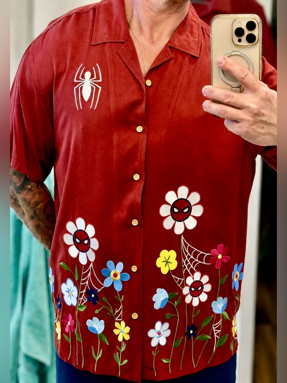 Marvel Spider-Man Floral Camp Shirt BoxLunch Exclusive Rayon Button L Up RARE